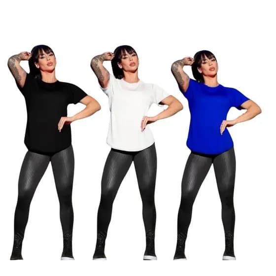 Kit 3 Blusa long line Dray Fitness Femininas Alongadas Frente e Costas Academia Pilates