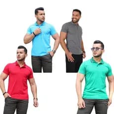 Kit 4 Camiseta Polo Fio 30 Com Bolso Algodao Manga Curta