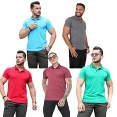 Kit 5 Camiseta Polo Fio 30 Com Bolso Algodao Manga Curta