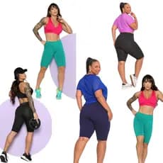 kit 5 Bermuda Ciclista Suplex Feminina Fitnes Academia Lisa Plus Size  Básica Dança Pilates Caminhada Passeio