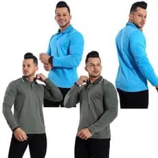 KIT 4 CAMISA CAMISETA GOLA POLO MANGA LONGA COM BOLSO ALGODÃO MALHA FIO 30 ESTILO CASUAL MODA MASCULINA