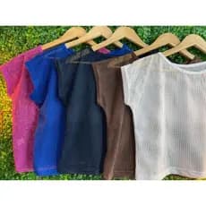 Kit 5 Croped Tela Arrastão Tradicional  Fitnes Feminino  Academia Confortável para Malhar e de Qualidade Moda Esportiva