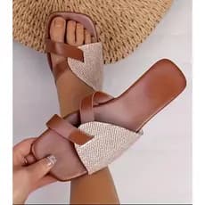 Sandalia Rasteira Feminina Tiras Cruzadas Confortável Leve Bico Quadrado Elegante Casual Verão Atual