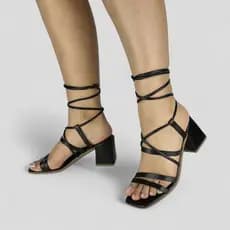 Sandália Feminina Salto Bloco 7 CM Amarração no Tornozelo Elegante Confortável Luxury Casual