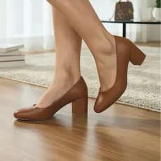 Sapato Feminino Scarpin Bico Quadrado Conforto Salto Médio Antiestresse