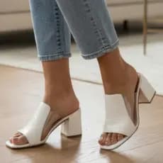 Sandália FemininaSalto Bloco 7 CM Texturizada com Lateral Transparente Elegante Confortável Casual Premium Luxo