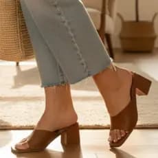 Sandália Feminina Tamanco Salto Bloco 7 cm Confortável Elegante Leve Bico Quadrado Slide Casual Atual