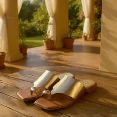Sandália Rasteira Feminina com Detalhe Dourado Elegante Confortável Leve Bico Quadrado Casual Slide
