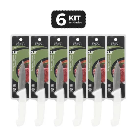 KIT 6 FACA PARA LEGUMES 3,5" CABO POLIPROPILENO BRANCO