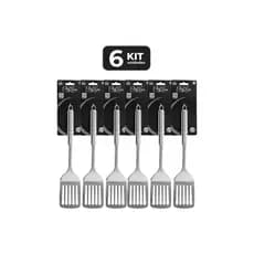 Kit 6 Espátulas Vazadas Inox 31cm Cabo Longo Cozinha Profissional