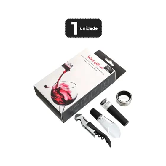 KIT VINHO ESTOJO - ACESSORIOS 4 PECAS SACA ROLHA
