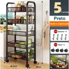 Carrinho de Prateleira de Metal de 3/4/5 camadas, Adequado para Prateleiras de Armazenamento de Banheiro e Cozinha