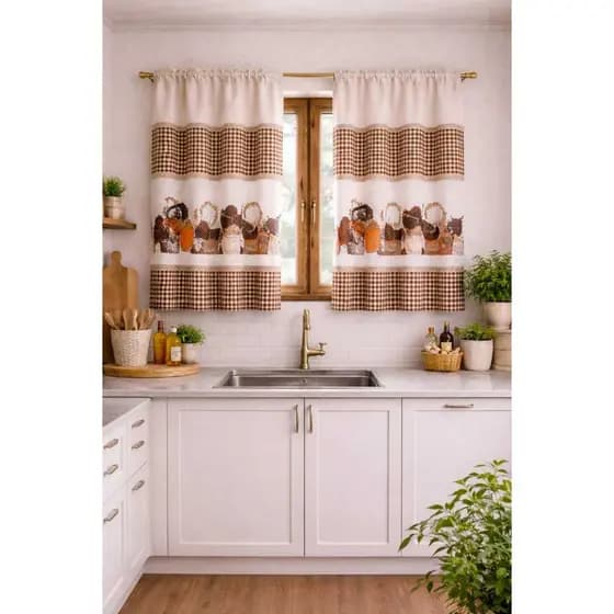Cortina De Cozinha 2,00 x 1,40 Tecido Oxford Grosso Varias Estampas Passa Varão Acabamento Reforçado