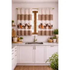 Cortina De Cozinha 2,00 x 1,40 Tecido Oxford Grosso Varias Estampas Passa Varão Acabamento Reforçado