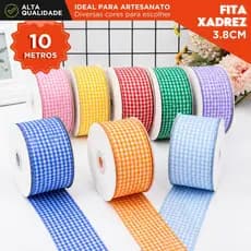 Fita Xadrez 38mm Rolo com 10 Metros Para Laços Artesanato Festa Junina Costura Embalagens - AVIV
