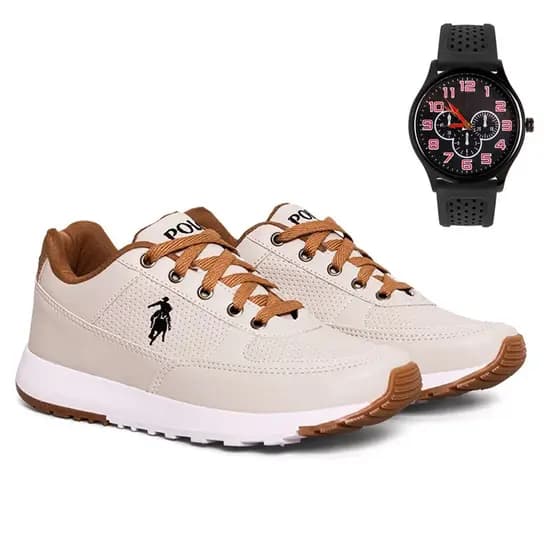 Tênis Masculino Polo Open Casual Estilo Presente Qalidade Conforto Passeio Dia Dia Versátil Relógio