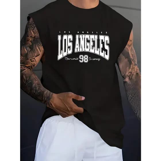 Camiseta Regata Oversized Masculina Los Angeles 98 Academia Streetwear Larga Treino Moda Estampada