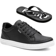 Kit Tênis Masculino Estilo Skatista + Chinelo Casual Confortável Leve Estiloso Dia a Dia