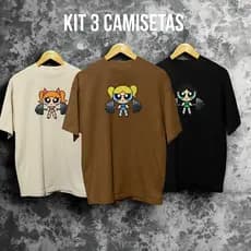 Kit 3 Camisetas Oversized Feminina Streetwear Treino Casual Dia A Dia Estampa Meninas Superpoderosas