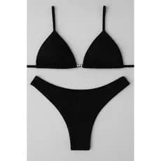 Biquini Preto Feminino Curtininha Canelado Fio Duplo Verão Piscina Bojo Removível Qualidade Praia