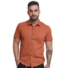 Camisa Social Masculina Manga Curto Slim Cores vibrantes lisa Verão2025