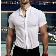 Camisa Masculina Gola Padre Social  Manga Curta Moda Luxo 2026