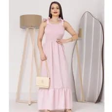 Vestido Feminino longo com alças ajustáveis e lastex TECIDO DUNA PREMIUM VERAO