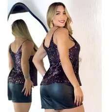 Blusa Regata Feminina De Paetê Elegante Casual Regata Com Brilho Possui forro