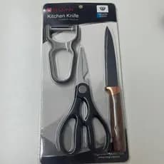 Kit Cozinha com Tesoura Faca e Descascador 3 Peças Utensílios