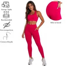 Conjunto Academia Feminino Calça Com Bolso Forrado