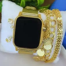 Relógio Feminino Led Digital Kit Quadrado Pulseira + Brinco Pulso Led Rosé Prata Preto Dourado