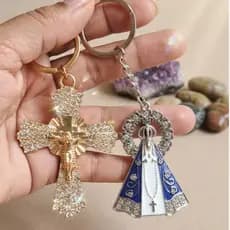 Chaveiro Religiosos Nossa Senhora Fé Crucifixo Porta Chaves Bolsa Mala Mochila Presente