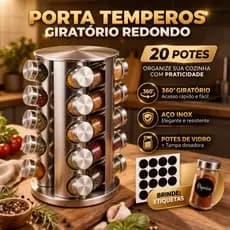 Porta Temperos Giratório 20 Potes Com Etiquetas – Organizador Redondo Cozinha