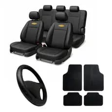 Kit Capa Banco Couro + Tapete + Capa Volante Chevrolet Onix Prisma Corsa Cruze