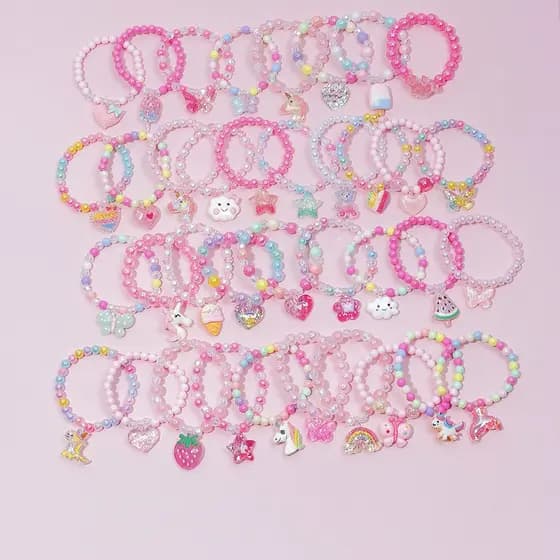 24 Pulseiras(6 conjuntos) Para Criança Infantil Frutas Doces Coloridos