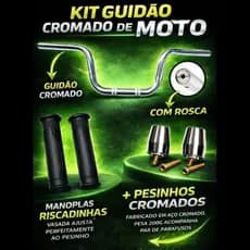 Guidão Comado com Rosca manopla Riscadinha Vasada e Pesinho de Guidao Cromado para Titan Fan Cargo 125 150 160 Twister