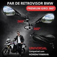 Retrovisor BMW f800 Giro 360 Graus Premium Universal HONDA\YAMAHA Convexo Par Articulado Haste Longa