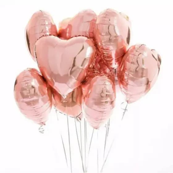 20 Unidades Baloes Corações Metalizados Rose Cm 45 Gold