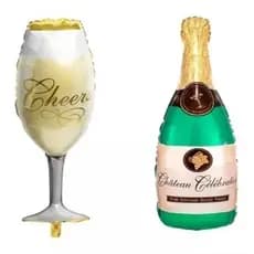Balão Metalizado Taça De Champagne + Garrafa De Champanhe