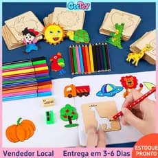 20 Peças de Brinquedos de Desenho Montessori - Moldes de Madeira para Pintura Criativa - Brinquedos Educativos