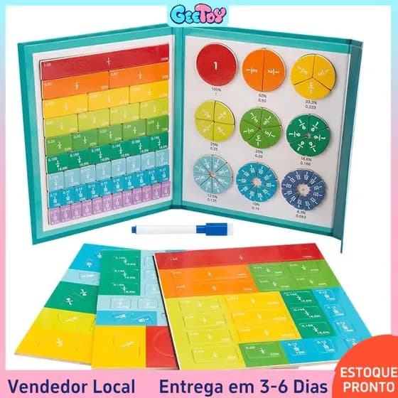 Jogo de Frações Magnéticas em Madeira - Brinquedo Educativo para Aprendizado de Matemática e Cálculo para Crianças