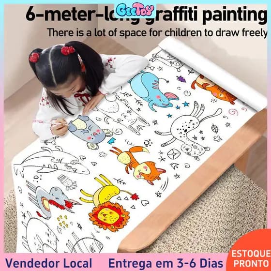 Geetoy Papel Rolô 6m Desenho – Páginas Colorir Educativo Infantil