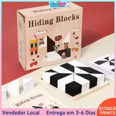 Quebra-cabeça 3D Blocos Ocultos Madeira Formas Geométricas – Brinquedo Educativo Montessori para Crianças