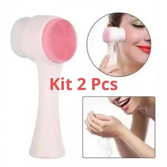 Kit 2 Escova Limpeza Facial 2 Em 1 Aparelho Massagem Esponja Cerdas Macias Dupla Face Escova De Limpeza
