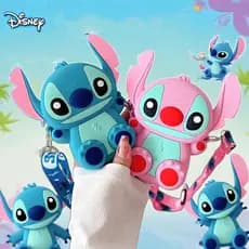 BOLSINHA DO STITCH ROSA E AZUL,Pequena Porta Celular Tiracolo Ajustável Feminina Infantil