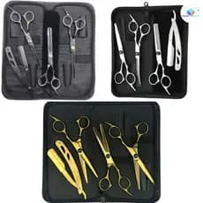 Barbeiro 4 Tesoura Profissional Para Desbaste De Cabelo kit De Aço Inoxidável Dourado