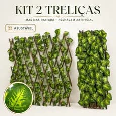 Kit 2 Treliça Madeira tratada Folha artificial Gradil Jardim painel Decoração Plantas Flores Sanfona