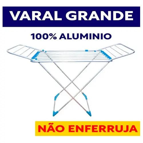 Varal P/ Roupas De Chão Grande 100% Alumínio Reforçado Com Abas Dobrável Retrátil Resistente Premium