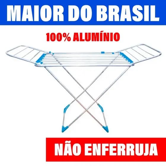 Varal Gigante 174cm Chão 100% Alumínio Dobrável C/ Abas Super Resistente e Antiferrugem