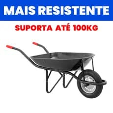 Carrinho de Mão com Pneu e Câmara Caçamba Redonda NOVE54 100kg Reforçado P/ Construção Preto
